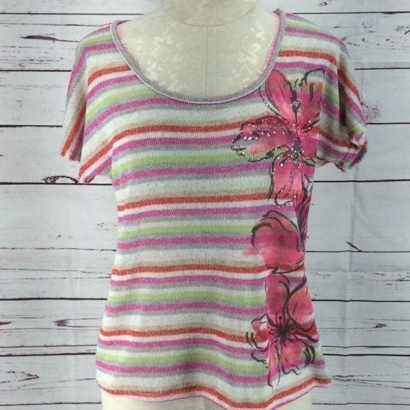 Premium Vanity Collection Rainbow Floral knit medium Blouse - Picture 1 of 6